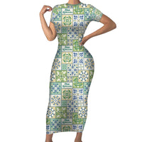 Mele Kalikimaka Hawaii Christmas Family Matching Short Sleeve Bodycon Dress and Hawaiian Shirt Omaomao Seamless Floral Motif LT9 Mom's Dress Green - Polynesian Pride