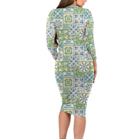 Mele Kalikimaka Hawaii Christmas Long Sleeve Bodycon Dress Omaomao Seamless Floral Motif - Polynesian Pride