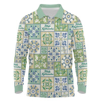 Mele Kalikimaka Hawaii Christmas Long Sleeve Polo Shirt Omaomao Seamless Floral Motif - Polynesian Pride