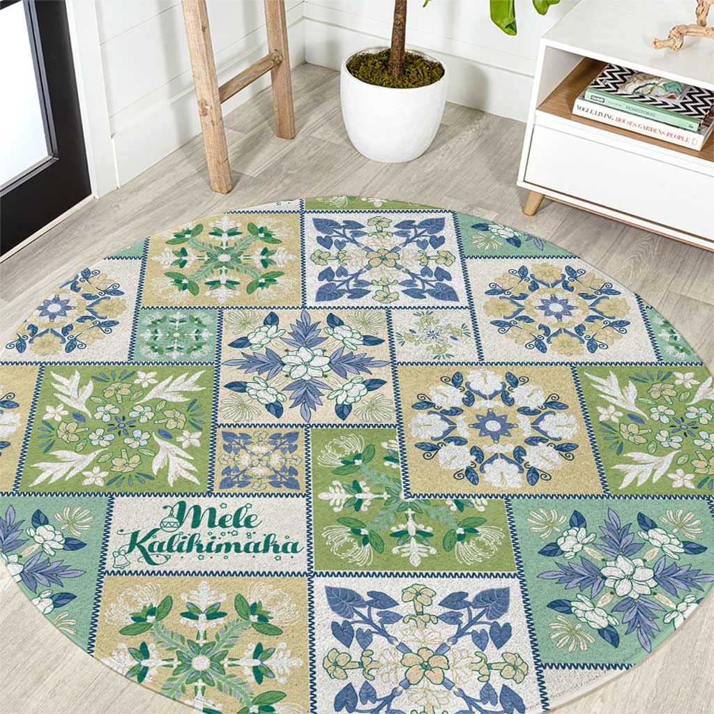 Mele Kalikimaka Hawaii Christmas Round Carpet Omaomao Seamless Floral Motif - Polynesian Pride