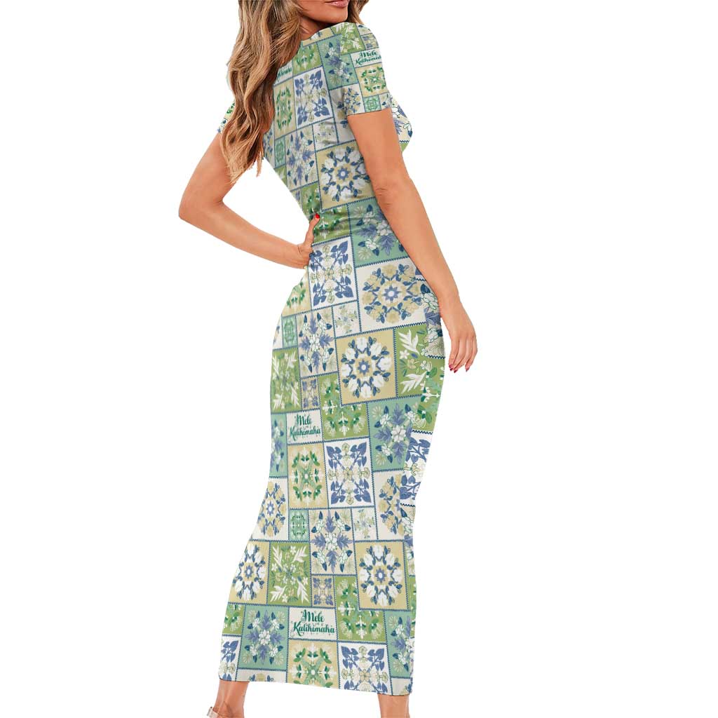 Mele Kalikimaka Hawaii Christmas Short Sleeve Bodycon Dress Omaomao Seamless Floral Motif LT9 - Polynesian Pride