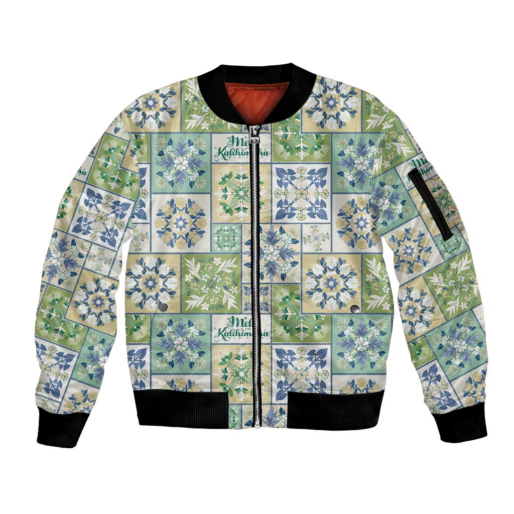 Mele Kalikimaka Hawaii Christmas Sleeve Zip Bomber Jacket Omaomao Seamless Floral Motif - Polynesian Pride