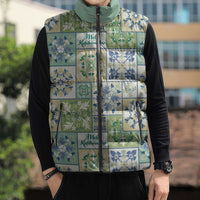 Mele Kalikimaka Hawaii Christmas Sleeveless Puffer Jacket Omaomao Seamless Floral Motif - Polynesian Pride