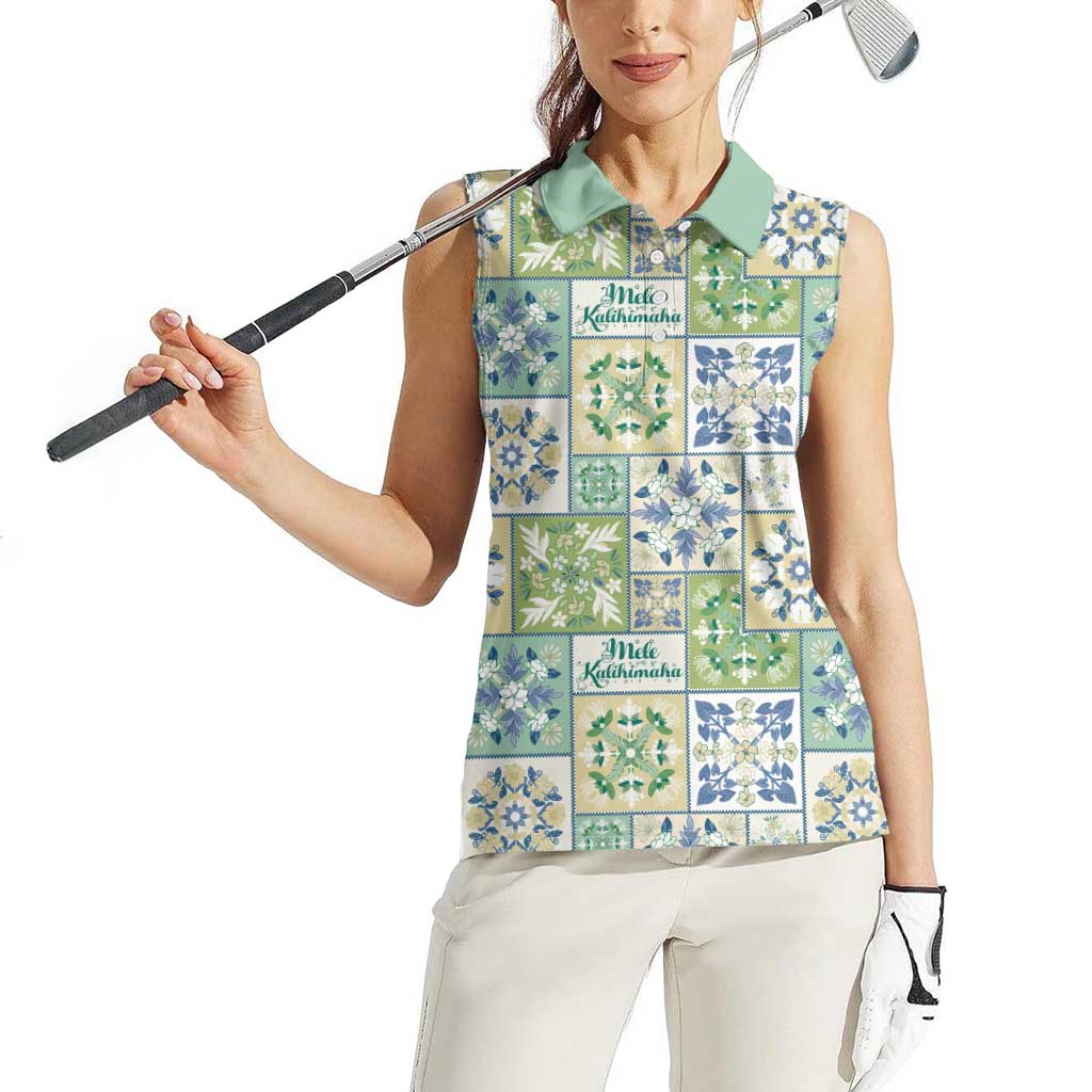 Mele Kalikimaka Hawaii Christmas Women Sleeveless Polo Shirt Omaomao Seamless Floral Motif - Polynesian Pride