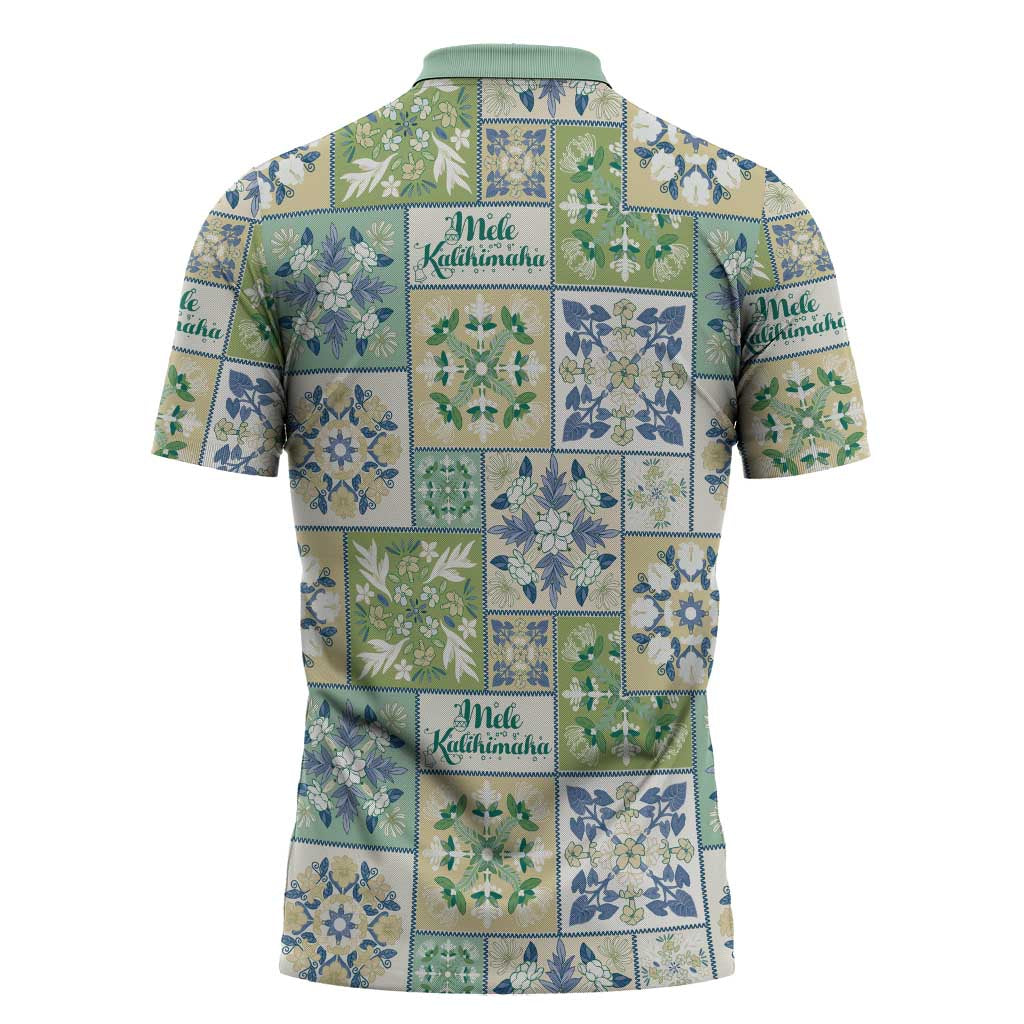 Mele Kalikimaka Hawaii Christmas Zipper Polo Shirt Omaomao Seamless Floral Motif - Polynesian Pride