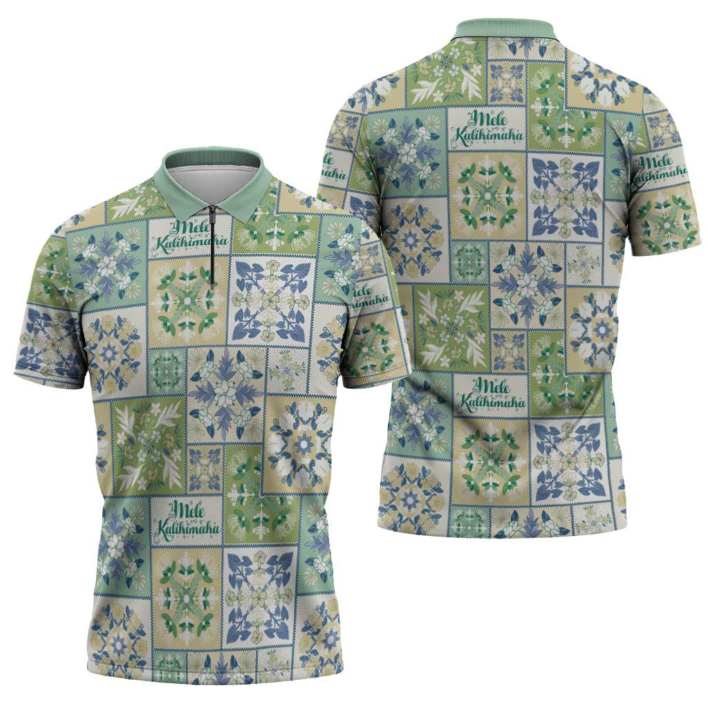 Mele Kalikimaka Hawaii Christmas Zipper Polo Shirt Omaomao Seamless Floral Motif - Polynesian Pride