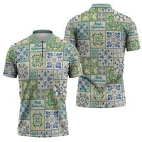 Mele Kalikimaka Hawaii Christmas Zipper Polo Shirt Omaomao Seamless Floral Motif - Polynesian Pride