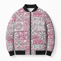 Mele Kalikimaka Hawaii Christmas Bomber Puffer Jacket Akala Seamless Floral Motif LT9 Unisex Pink - Polynesian Pride