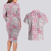 Mele Kalikimaka Hawaii Christmas Couples Matching Long Sleeve Bodycon Dress and Hawaiian Shirt Akala Seamless Floral Motif LT9 - Polynesian Pride