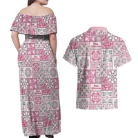 Mele Kalikimaka Hawaii Christmas Couples Matching Off Shoulder Maxi Dress and Hawaiian Shirt Akala Seamless Floral Motif LT9 - Polynesian Pride