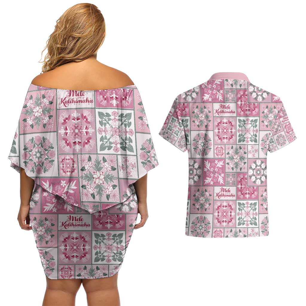 Mele Kalikimaka Hawaii Christmas Couples Matching Off Shoulder Short Dress and Hawaiian Shirt Akala Seamless Floral Motif LT9 - Polynesian Pride
