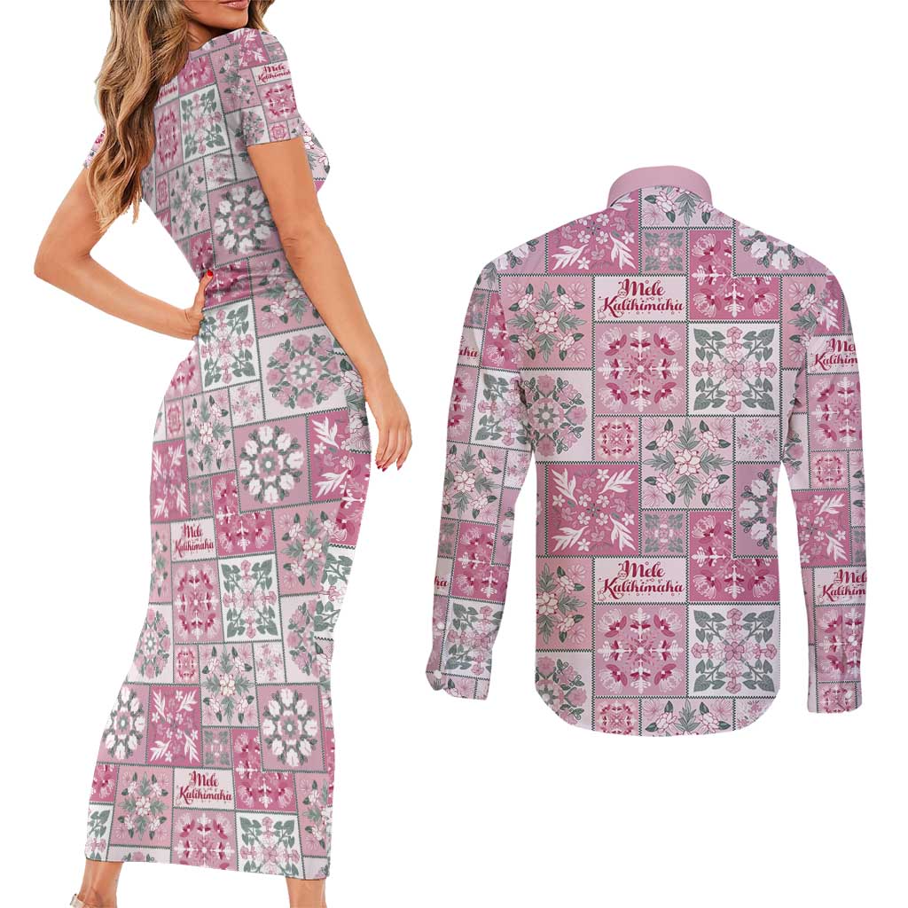 Mele Kalikimaka Hawaii Christmas Couples Matching Short Sleeve Bodycon Dress and Long Sleeve Button Shirt Akala Seamless Floral Motif LT9 - Polynesian Pride