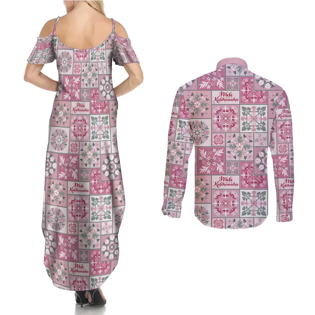 Mele Kalikimaka Hawaii Christmas Couples Matching Summer Maxi Dress and Long Sleeve Button Shirt Akala Seamless Floral Motif LT9 - Polynesian Pride
