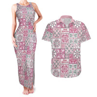 Mele Kalikimaka Hawaii Christmas Couples Matching Tank Maxi Dress and Hawaiian Shirt Akala Seamless Floral Motif LT9 Pink - Polynesian Pride