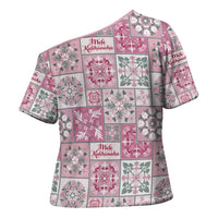Mele Kalikimaka Hawaii Christmas Cross Shoulder Shirt Akala Seamless Floral Motif - Polynesian Pride