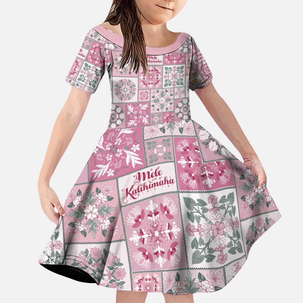 Mele Kalikimaka Hawaii Christmas Family Matching Puletasi and Hawaiian Shirt Akala Seamless Floral Motif LT9 Daughter's Dress Pink - Polynesian Pride