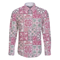 Mele Kalikimaka Hawaii Christmas Family Matching Puletasi and Hawaiian Shirt Akala Seamless Floral Motif LT9 Dad's Shirt - Long Sleeve Pink - Polynesian Pride