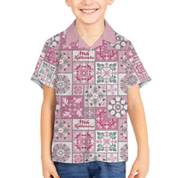 Mele Kalikimaka Hawaii Christmas Family Matching Puletasi and Hawaiian Shirt Akala Seamless Floral Motif LT9 Son's Shirt Pink - Polynesian Pride