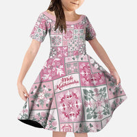 Mele Kalikimaka Hawaii Christmas Family Matching Short Sleeve Bodycon Dress and Hawaiian Shirt Akala Seamless Floral Motif LT9 Daughter's Dress Pink - Polynesian Pride