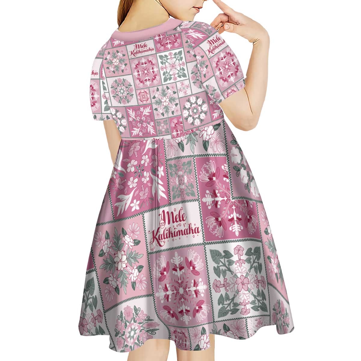 Mele Kalikimaka Hawaii Christmas Kid Short Sleeve Dress Akala Seamless Floral Motif - Polynesian Pride