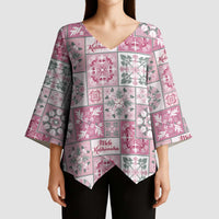 Mele Kalikimaka Hawaii Christmas Kimono Sleeve Blouse Akala Seamless Floral Motif - Polynesian Pride