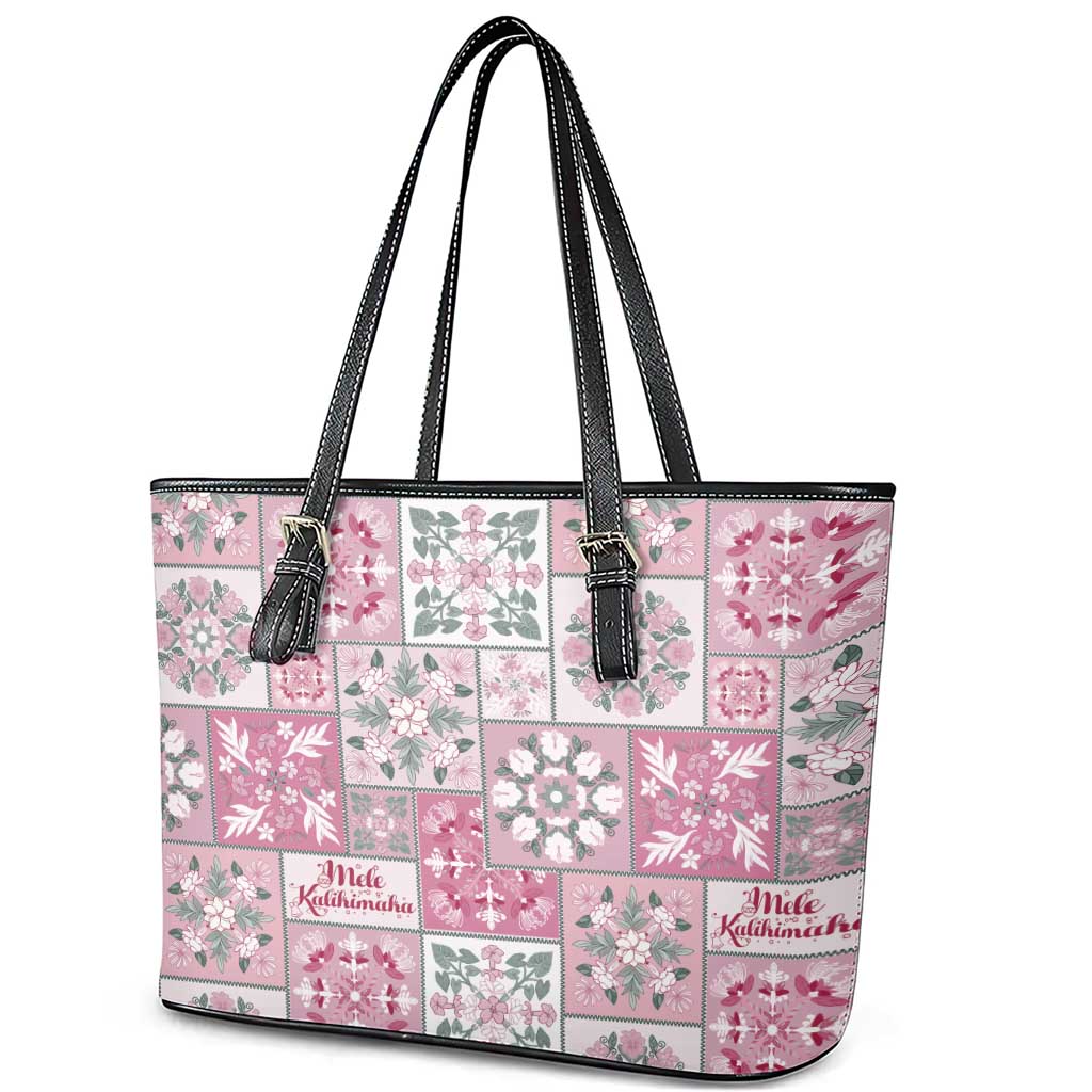 Mele Kalikimaka Hawaii Christmas Leather Tote Bag Akala Seamless Floral Motif - Polynesian Pride