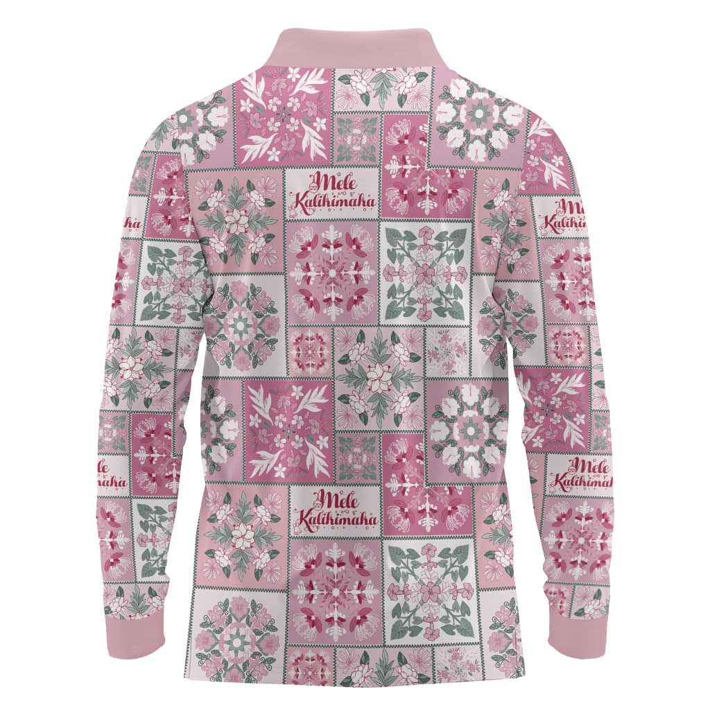Mele Kalikimaka Hawaii Christmas Long Sleeve Polo Shirt Akala Seamless Floral Motif - Polynesian Pride