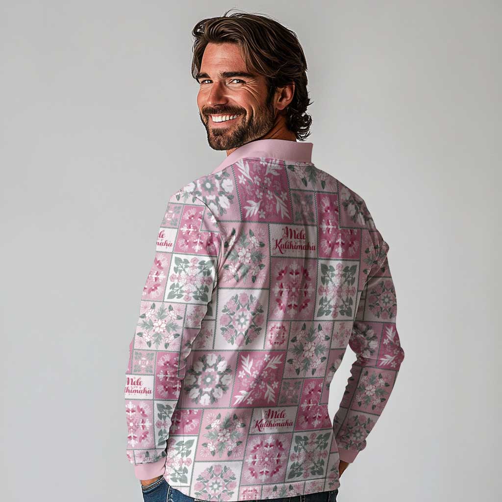 Mele Kalikimaka Hawaii Christmas Long Sleeve Polo Shirt Akala Seamless Floral Motif - Polynesian Pride
