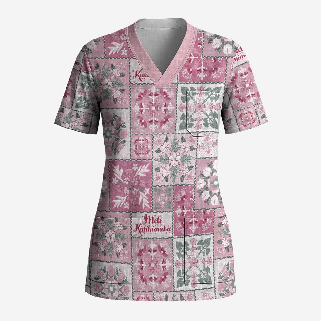 Mele Kalikimaka Hawaii Christmas Scrub Top Akala Seamless Floral Motif - Polynesian Pride