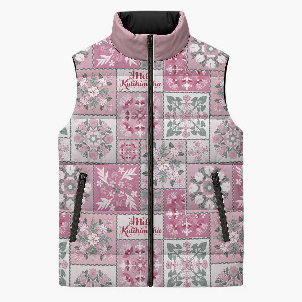 Mele Kalikimaka Hawaii Christmas Sleeveless Puffer Jacket Akala Seamless Floral Motif - Polynesian Pride