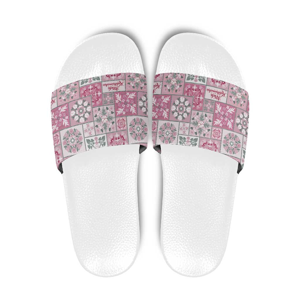 Mele Kalikimaka Hawaii Christmas Slide Sandals Akala Seamless Floral Motif - Polynesian Pride