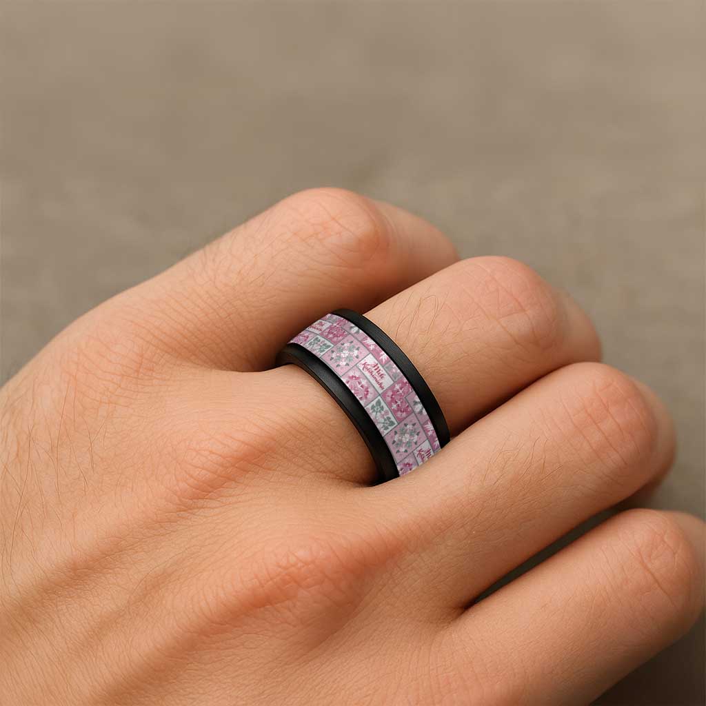 Mele Kalikimaka Hawaii Christmas Spinner Ring Akala Seamless Floral Motif - Polynesian Pride