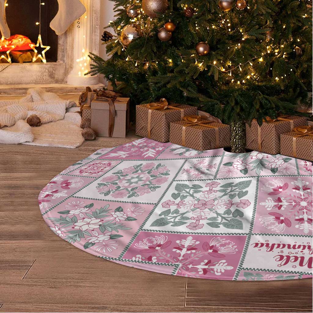Mele Kalikimaka Hawaii Christmas Tree Skirt Akala Seamless Floral Motif LT9 - Polynesian Pride