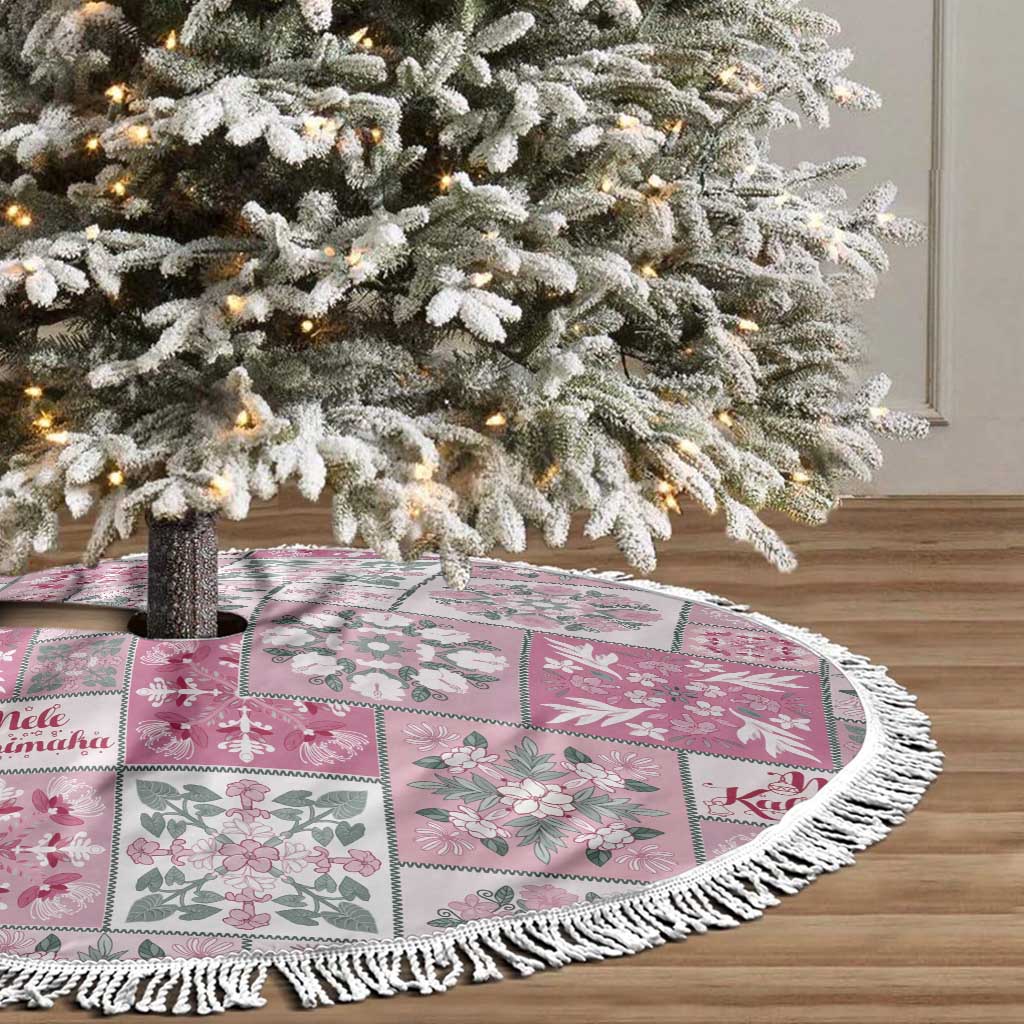 Mele Kalikimaka Hawaii Christmas Tree Skirt Akala Seamless Floral Motif LT9 - Polynesian Pride