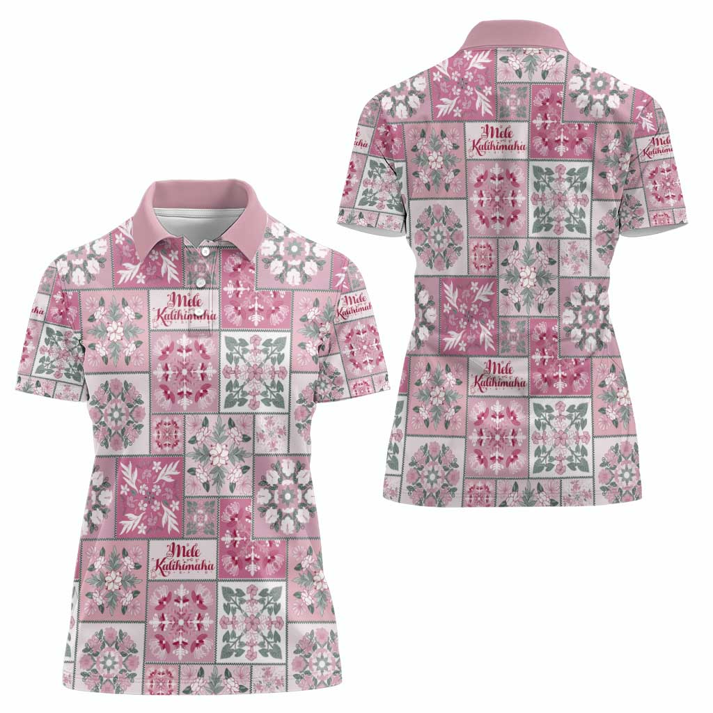 Mele Kalikimaka Hawaii Christmas Women Polo Shirt Akala Seamless Floral Motif - Polynesian Pride