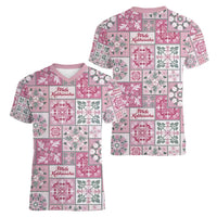 Mele Kalikimaka Hawaii Christmas Women V-Neck T-Shirt Akala Seamless Floral Motif - Polynesian Pride