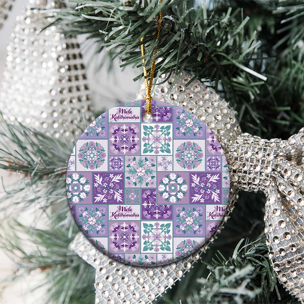 Mele Kalikimaka Hawaii Christmas Ceramic Ornament Poni Seamless Floral Motif - Polynesian Pride