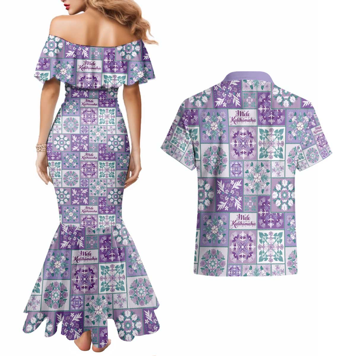 Mele Kalikimaka Hawaii Christmas Couples Matching Mermaid Dress and Hawaiian Shirt Poni Seamless Floral Motif LT9 - Polynesian Pride