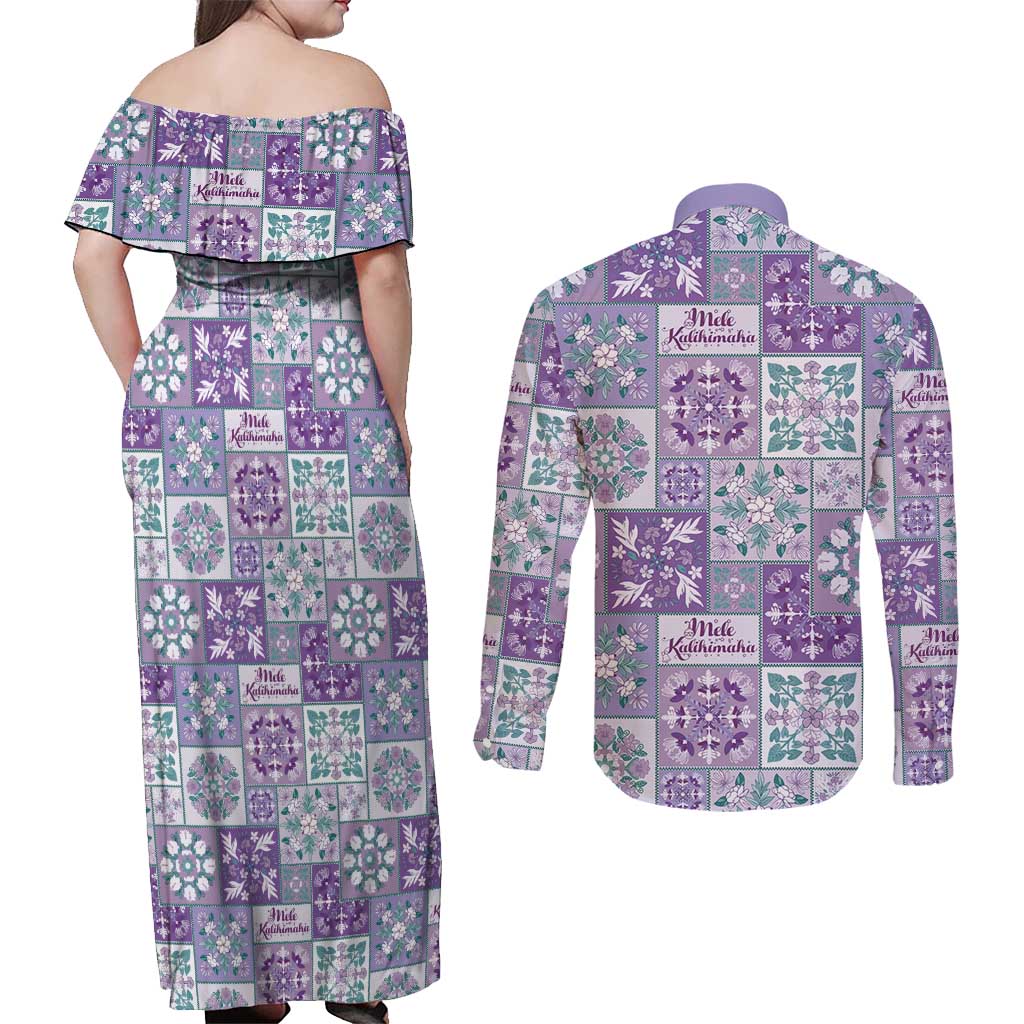 Mele Kalikimaka Hawaii Christmas Couples Matching Off Shoulder Maxi Dress and Long Sleeve Button Shirt Poni Seamless Floral Motif LT9 - Polynesian Pride