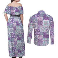 Mele Kalikimaka Hawaii Christmas Couples Matching Off Shoulder Maxi Dress and Long Sleeve Button Shirt Poni Seamless Floral Motif LT9 - Polynesian Pride