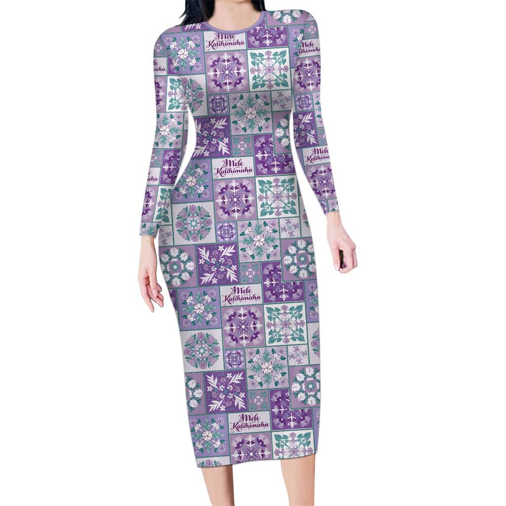 Mele Kalikimaka Hawaii Christmas Family Matching Long Sleeve Bodycon Dress and Hawaiian Shirt Poni Seamless Floral Motif LT9 Mom's Dress Purple - Polynesian Pride