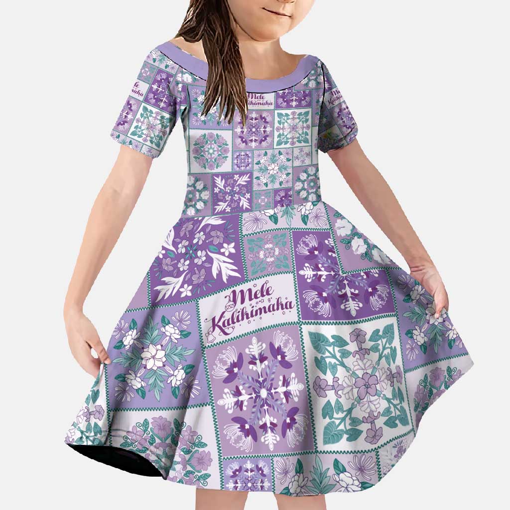 Mele Kalikimaka Hawaii Christmas Family Matching Mermaid Dress and Hawaiian Shirt Poni Seamless Floral Motif LT9 Daughter's Dress Purple - Polynesian Pride