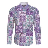 Mele Kalikimaka Hawaii Christmas Family Matching Mermaid Dress and Hawaiian Shirt Poni Seamless Floral Motif LT9 Dad's Shirt - Long Sleeve Purple - Polynesian Pride