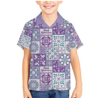 Mele Kalikimaka Hawaii Christmas Family Matching Mermaid Dress and Hawaiian Shirt Poni Seamless Floral Motif LT9 Son's Shirt Purple - Polynesian Pride