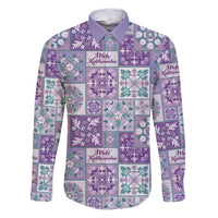 Mele Kalikimaka Hawaii Christmas Family Matching Puletasi and Hawaiian Shirt Poni Seamless Floral Motif LT9 Dad's Shirt - Long Sleeve Purple - Polynesian Pride