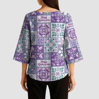 Mele Kalikimaka Hawaii Christmas Kimono Sleeve Blouse Poni Seamless Floral Motif - Polynesian Pride