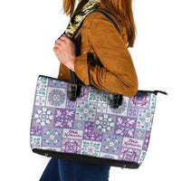 Mele Kalikimaka Hawaii Christmas Leather Tote Bag Poni Seamless Floral Motif - Polynesian Pride