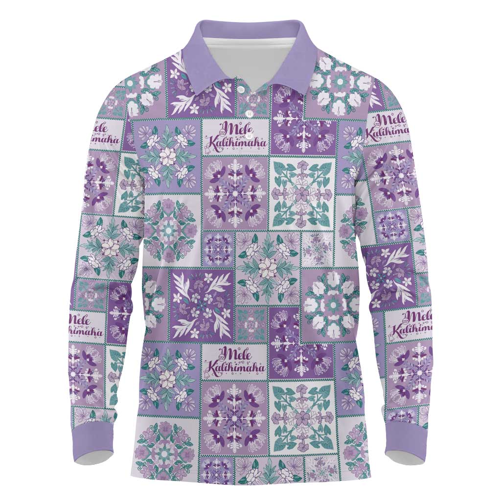 Mele Kalikimaka Hawaii Christmas Long Sleeve Polo Shirt Poni Seamless Floral Motif - Polynesian Pride