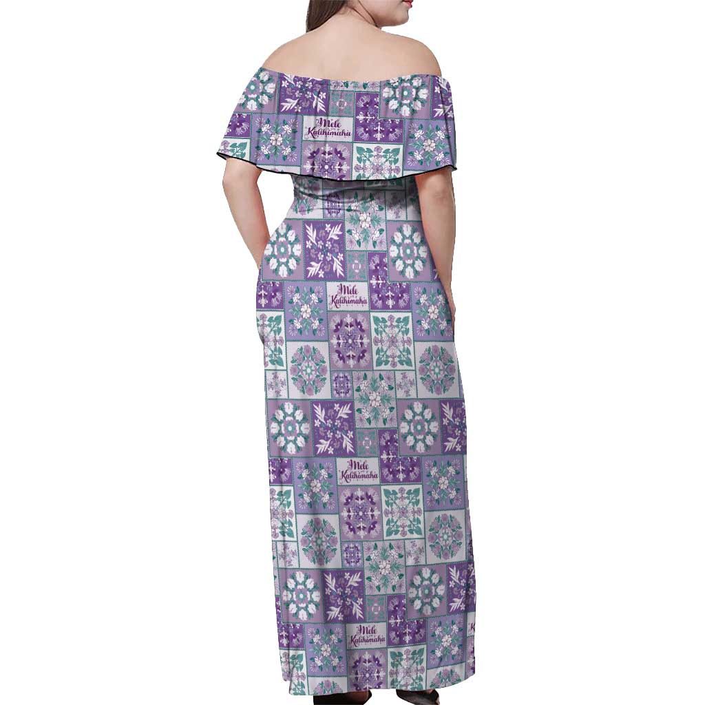 Mele Kalikimaka Hawaii Christmas Off Shoulder Maxi Dress Poni Seamless Floral Motif - Polynesian Pride