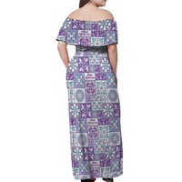 Mele Kalikimaka Hawaii Christmas Off Shoulder Maxi Dress Poni Seamless Floral Motif - Polynesian Pride